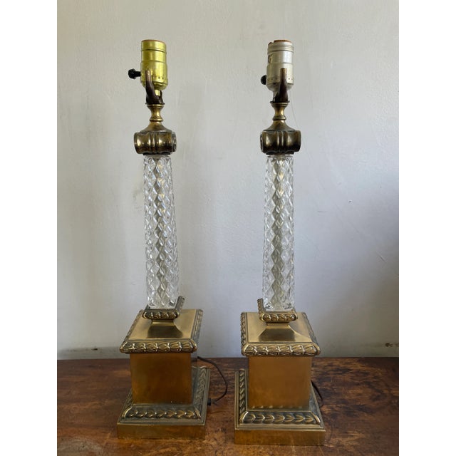 1960s Pair of Mid Century Glass Column Table Lamps - Hollywood Regency For Sale - Image 5 of 7