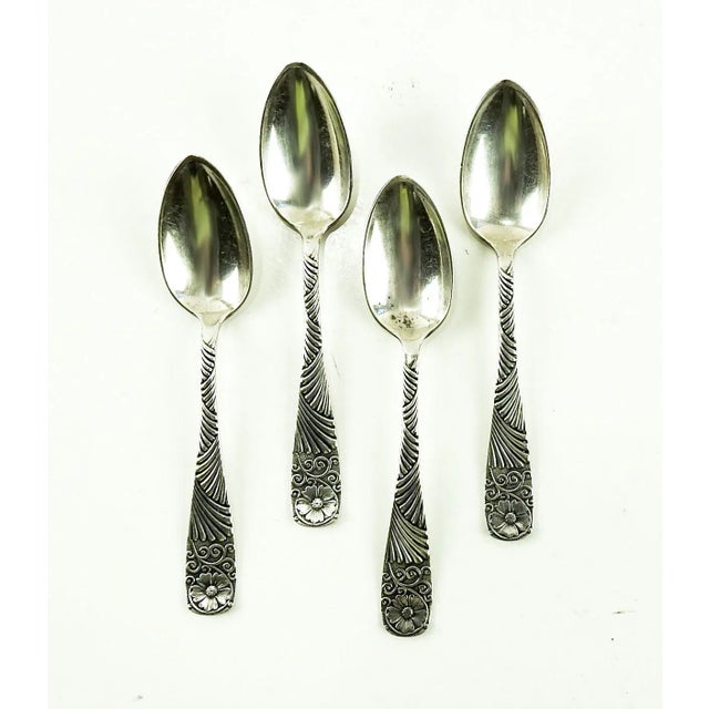 Shabby Chic Silverplate Rogers Daisy Demitasse Spoons - Set of 4 For Sale - Image 3 of 3