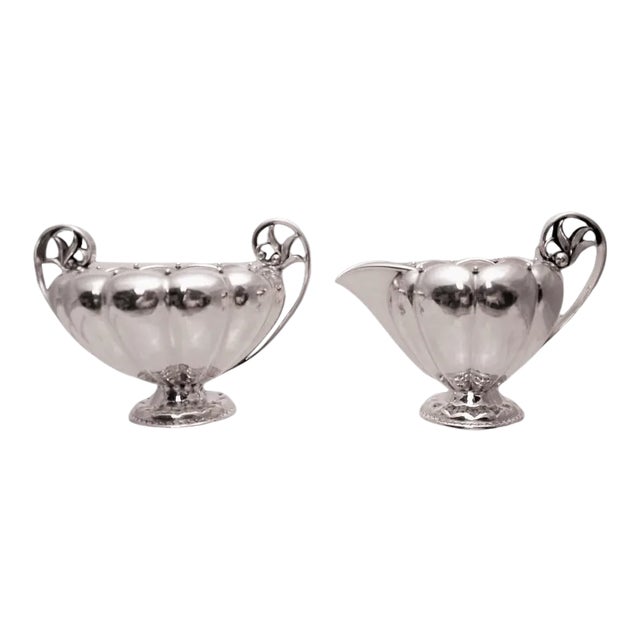 Georg Jensen Sterling Silver Creamer & Sugar Bowl For Sale