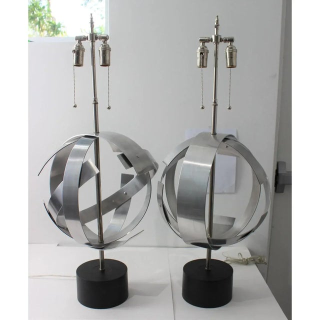 1970s Armillary Steel Table Lamps - The Pair For Sale - Image 5 of 14