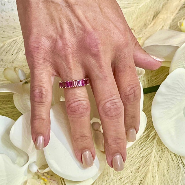 Metal Natural Multi-Shade Sapphire Ring 14k Rose Gold 4.20 TCW Certified, Size 6.5 For Sale - Image 7 of 13