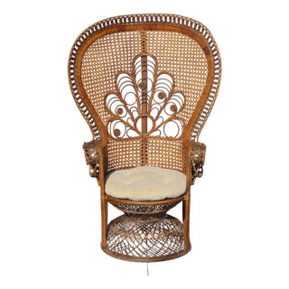 Vintage Thai Bohemian Wicker Peacock Chair With Cushion For Sale