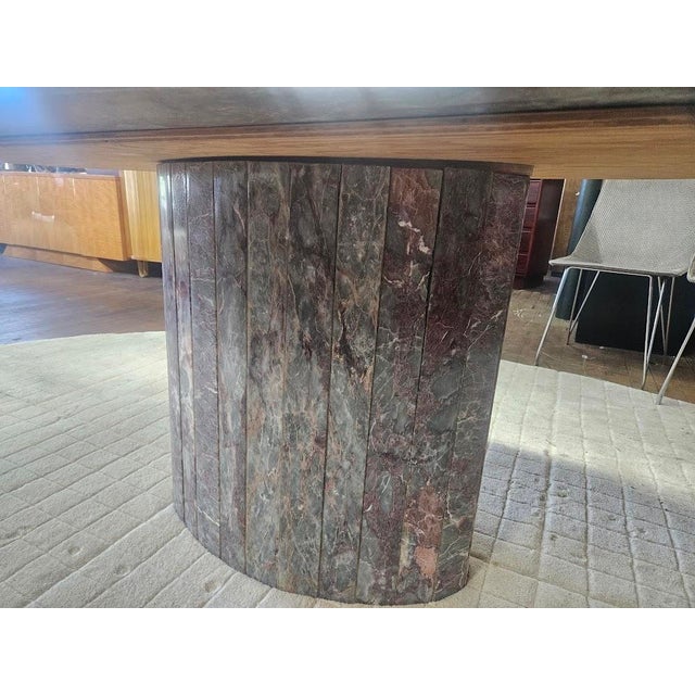 Stone Mid 20th Century Exotic Marble Oval Italian Dining Table With Pedestal Base For Sale - Image 7 of 12
