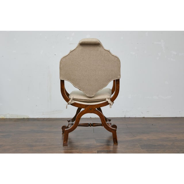 Italian 19th Century Walnut Curule Upholstered Armchair with Carved X-Form Base For Sale - Image 12 of 12