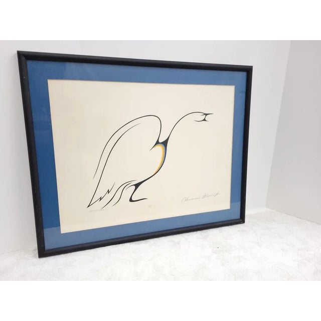 Mid Century Modern Art Wall Hanging "Gathering Call" Minimalist Print of a Bird by Clemence Wescoupe, Framed For Sale - Image 4 of 9