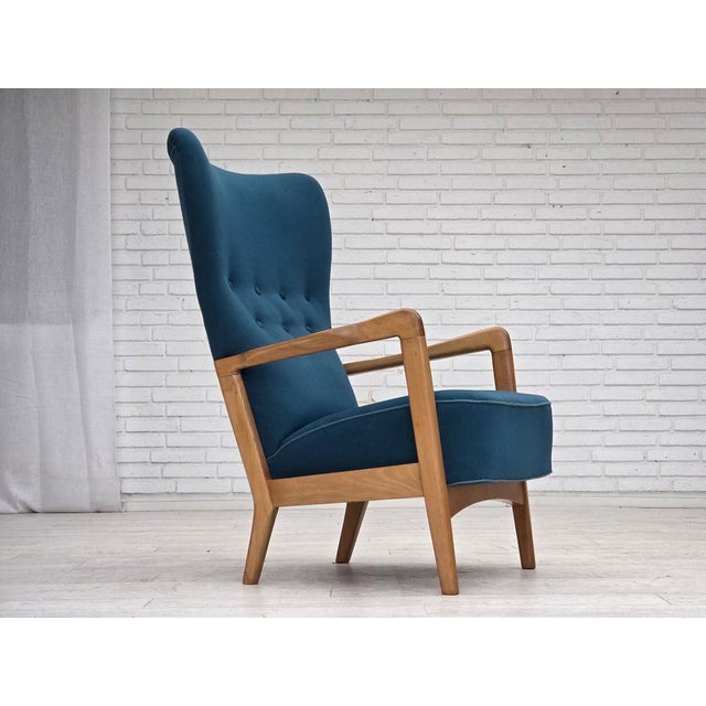 Blue Danish Armchair in Wool and Lacquered Beechwood by Fritz Hansen, 1970s For Sale - Image 8 of 18