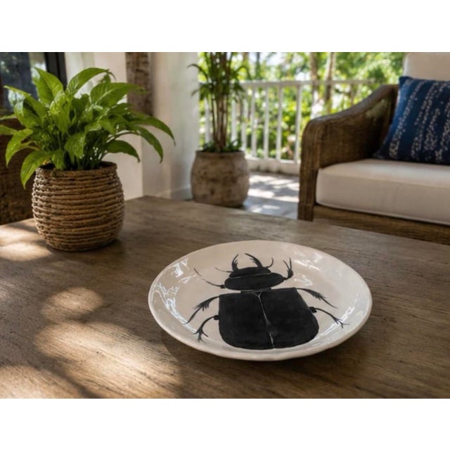 Vintage Studio Pottery Ceramic Beetle Motif Decorative Charger Plate For Sale In West Palm - Image 6 of 12