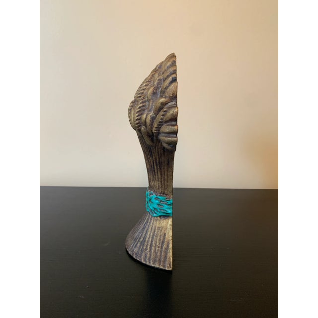 Gold Vintage Victorian-Style Cast Iron Wheat Sheaf Doorstop For Sale - Image 8 of 10
