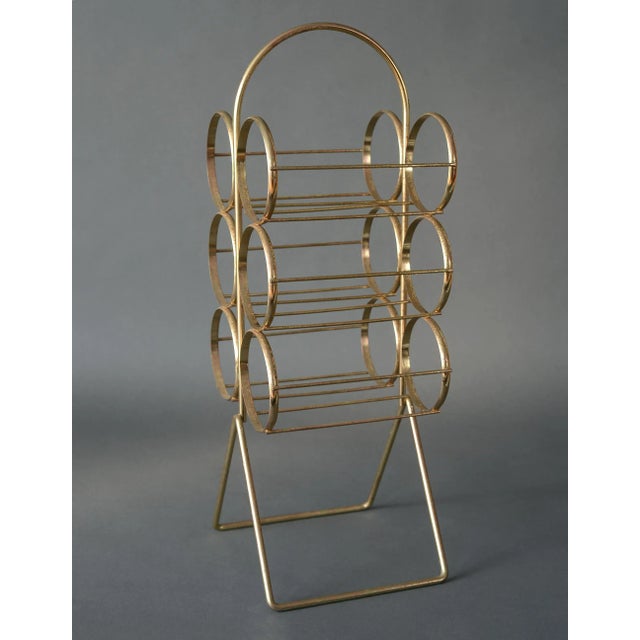 Mid-Century Modern 1950s Mid-Century Modern Brass 6-Bottle Wine Rack Caddy With Handle For Sale - Image 3 of 11