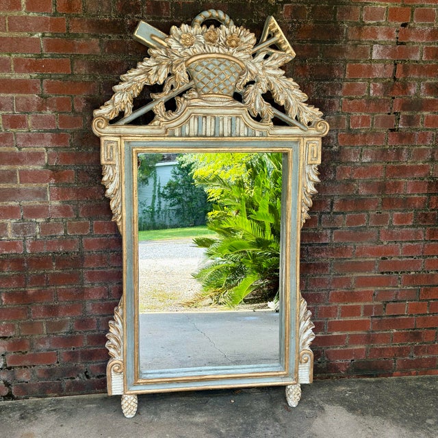 French Provincial Late 20th Century Louis XVI Wall Mirror Newly Painted in Swedish Gustavian Style For Sale - Image 3 of 16