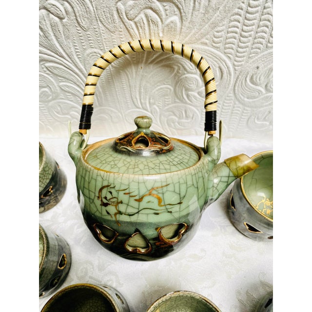 Ceramic 1940s Otagiri Soma Ware Somayaki Mid Century Japanese Tea Set- 7 Pieces For Sale - Image 7 of 13