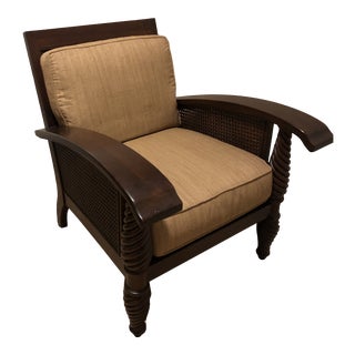 British Colonial Style Accent Chair With Caning and Turned Legs For Sale