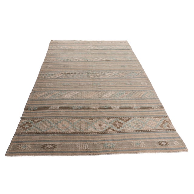 Vintage Circa 1940 Tan Turkish Kilim Flatweave Rug 5ft 1in X 11ft 2in For Sale - Image 10 of 14