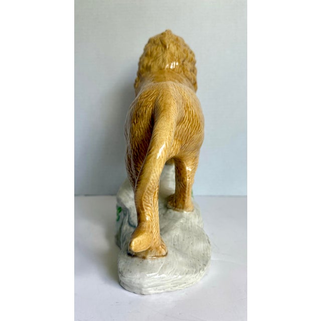 Mid-Century Hand-Painted Glazed Ceramic Lion Figurine on Rock Base For Sale - Image 10 of 14