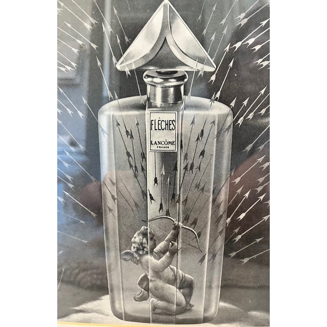 Framed advertisement from 1940s from Fleches, a French perfume and luxury cosmetics brand. Image dimension inside frame is...