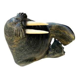Eskimo Walrus Stone Sculpture by Adami Alariaq For Sale