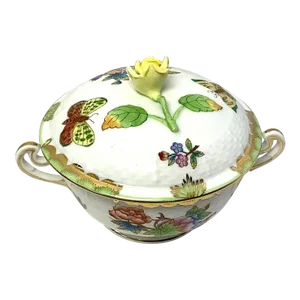 Vintage Herend Queen Victoria Porcelain Soup Bowl With Lid