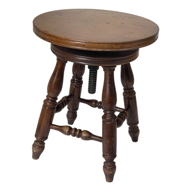 Reduced-Mid 20th Century Folk Art Round Table/Piano Stool For Sale
