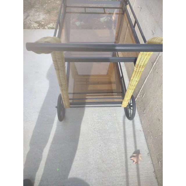 Brown Late 20th Century Rattan, Metal, Glass Bar Cart For Sale - Image 8 of 8