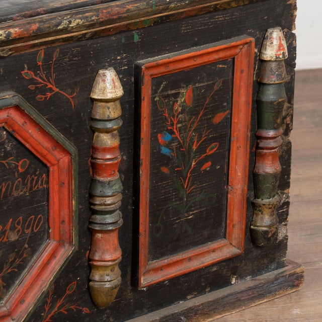 Original Hand Painted Flat Top Trunk Dated 1890 From Hungary For Sale - Image 15 of 17