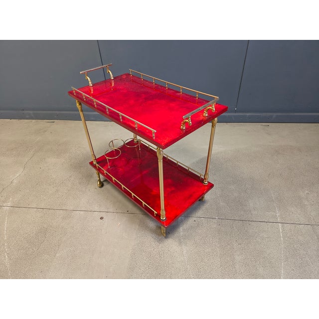 Italian Lacquered Goatskin Parchment Serving Bar Cart by Aldo Tura, 1960s For Sale - Image 13 of 17