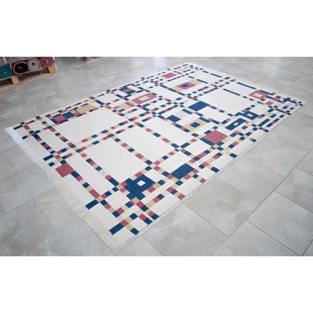 Piet Mondrian - Broadway Boogie Woogie Inspired Silk Hand Woven Area Kilim Wall Rug 6′5″ × 9′2″ For Sale - Image 17 of 17