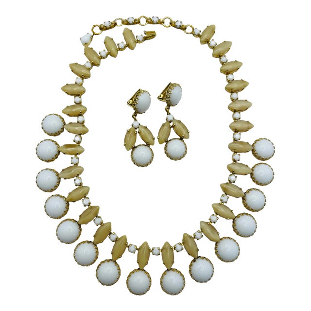 1950s Schreiner New York, Signed Demi-Parure, Necklace & Earrings Set - 3 Pieces For Sale