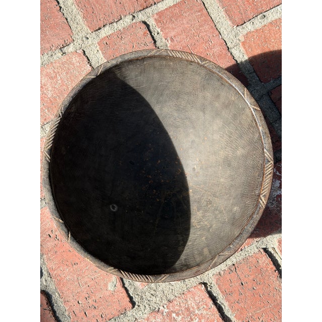 Early 20th Century Vintage African Tazawat Wooden Milk Bowl 12 1/4” - 12 1/2” Diameter X 6 1/2” H For Sale - Image 5 of 6