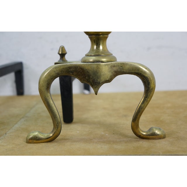 Brass Antique Brass Cast Iron Colonial Federal Fireplace Hearthware Andiron Fire Dogs For Sale - Image 8 of 18