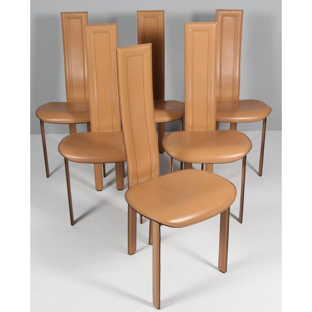 Alice Dining Chairs in Tan Leather attributed to Giorgio Cattelan, Italy, 2000s, Set of 6 For Sale - Image 3 of 9