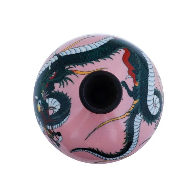 Antique Meiji Japanese Cloisonne Pink Enamel Goldstone Vase Dragons For Sale In New York - Image 6 of 6