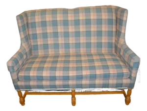 Vintage North Hickory Furniture Blue/Tan Plaid Wingback Settee W/ Nail Head Trim