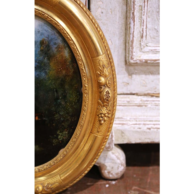 19th Century French Napoleon III Oval Fixé Sous Verre Painting in Gilt Frame For Sale In Dallas - Image 6 of 7