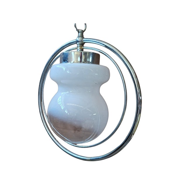 Vintage Space Age Opal Glass and Chrome Pendant, 1970s For Sale - Image 6 of 7