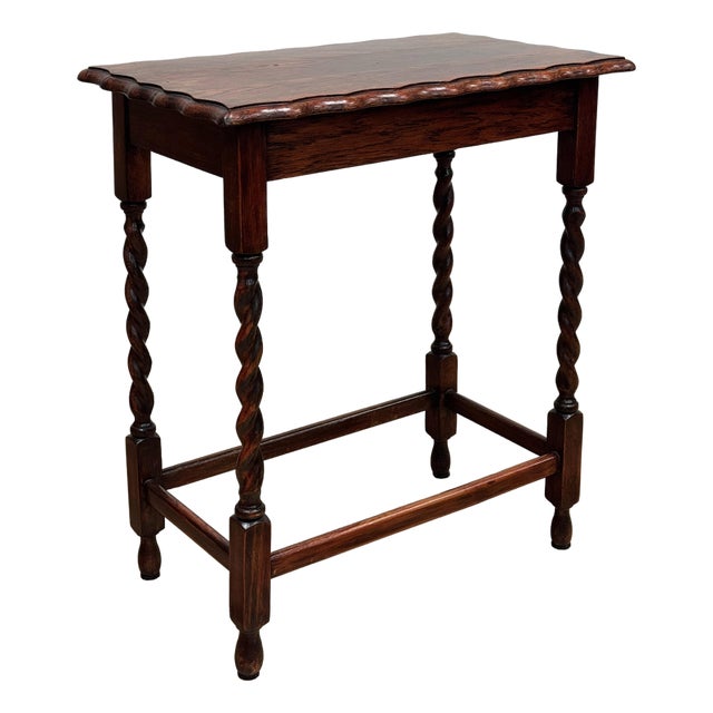 Antique English Oak Barley Twist Pie Crust Top Side Table For Sale