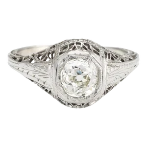 Vintage Art Deco Diamond Ring 0.60ctw Old Mine Filigree Engagement Jewellery size 4.5