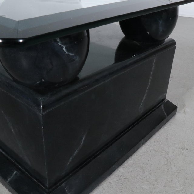 1990s Modern Faux Black Marble Sphere Coffee Table For Sale - Image 5 of 9