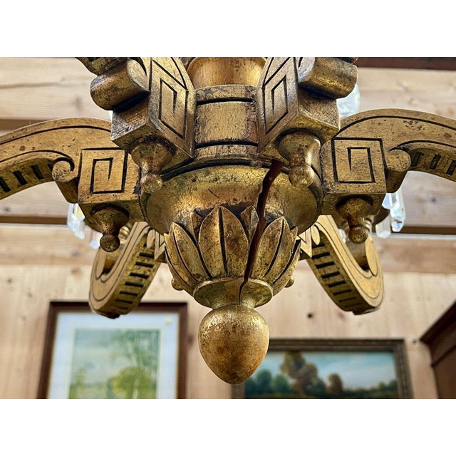 19th Century Gilded Wood Chandelier with Crystal Drops For Sale - Image 14 of 18