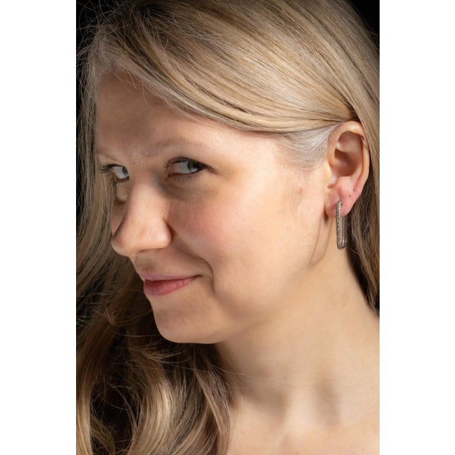 Modern Rectangular Shaped Diamond Hoops For Sale - Image 3 of 4