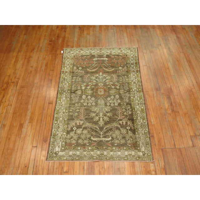 Textile Early 20th Century Elegant Brown Green Persian Malayer Rug For Sale - Image 7 of 18
