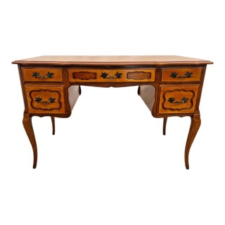Vintage French Desk By: California Furniture Shops Ltd. Five Carved Drawers For Sale