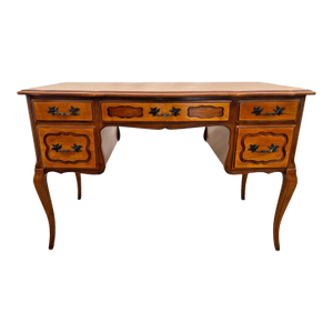 Vintage French Desk By: California Furniture Shops Ltd. Five Carved Drawers
