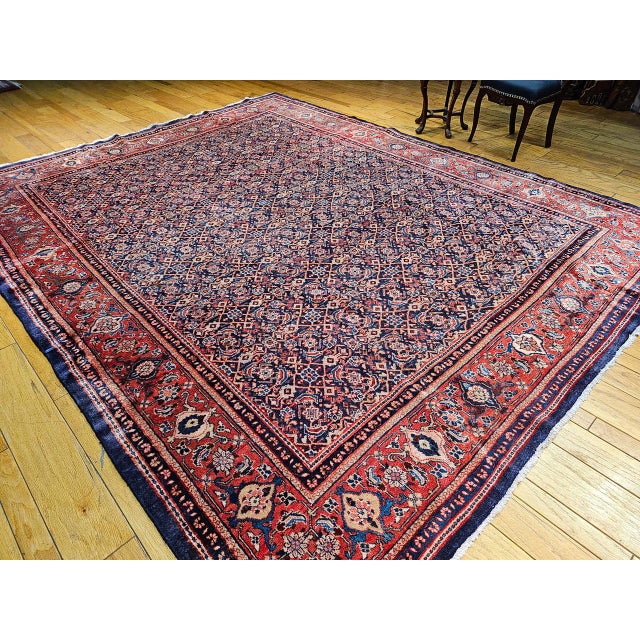 Navy Blue Vintage Persian Mahal Sultanabad Rug, Hand-Knotted Wool, Geometric Pattern, Navy & Red, 10x13 For Sale - Image 8 of 10