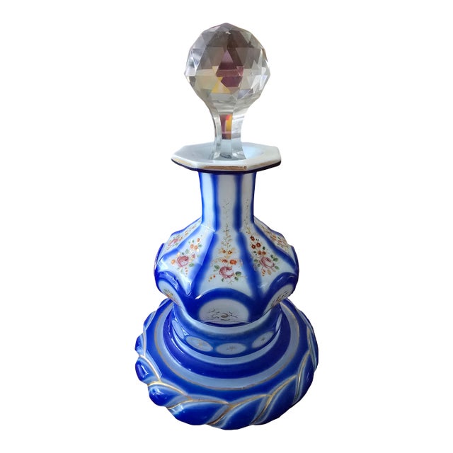 Antique Moser Bohemian Glass Translucent Opaline Overlay Bottle For Sale