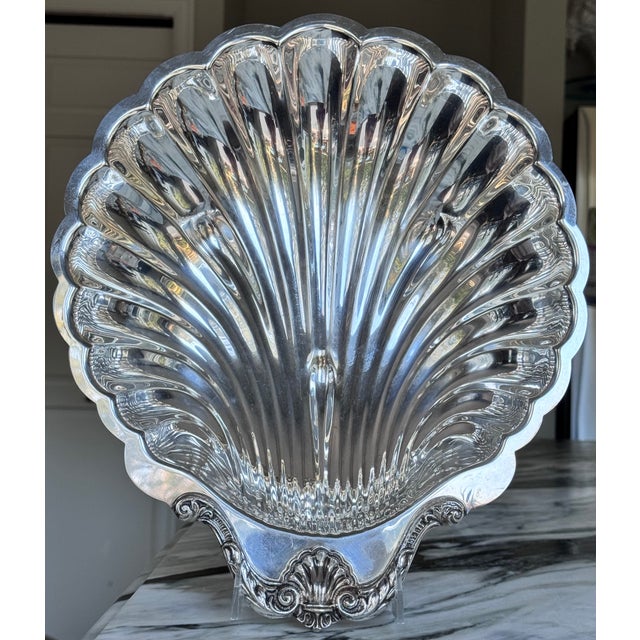 Vintage Silver-Plated Monumental Shell Motif Serving Dish For Sale - Image 9 of 10
