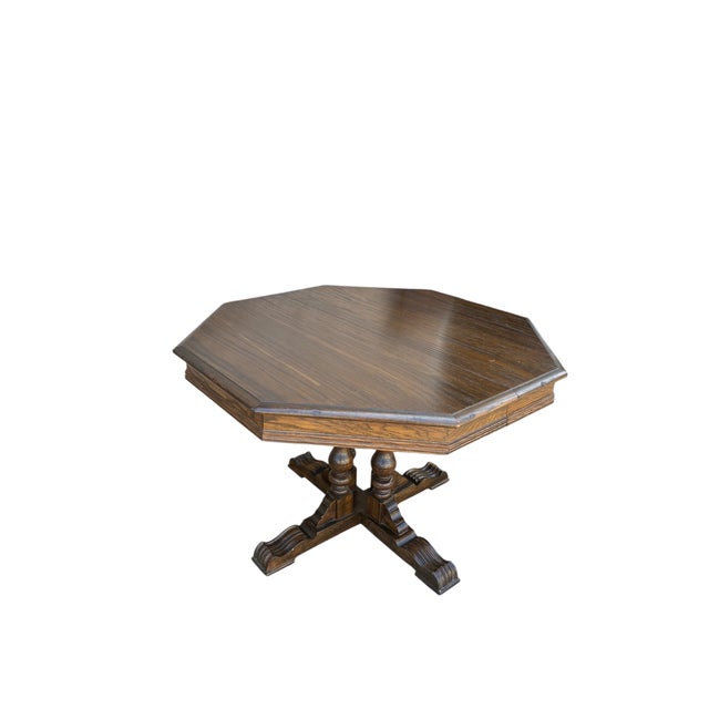 Jacobean 1980s Ethan Allan Charter Oak Jacobean Dining Room Pedestal Table For Sale - Image 3 of 14
