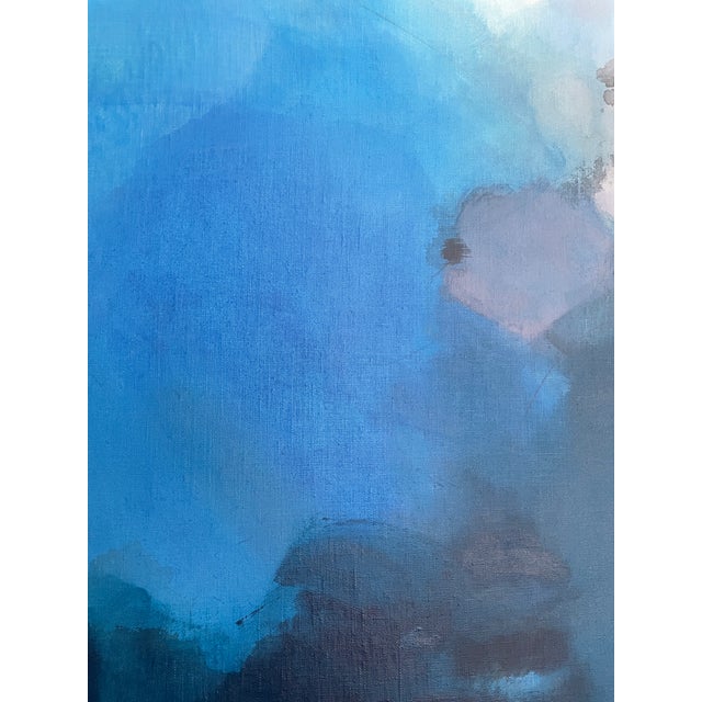 Royal Blue Large Atmospheric Blue Lyrical Abstraction Painting by Stacey Warnix With Deep Indigo Accents For Sale - Image 8 of 11