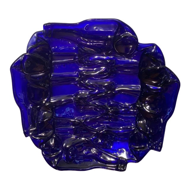 Mid-Century Melted Cobalt Glass Bottle Platter For Sale