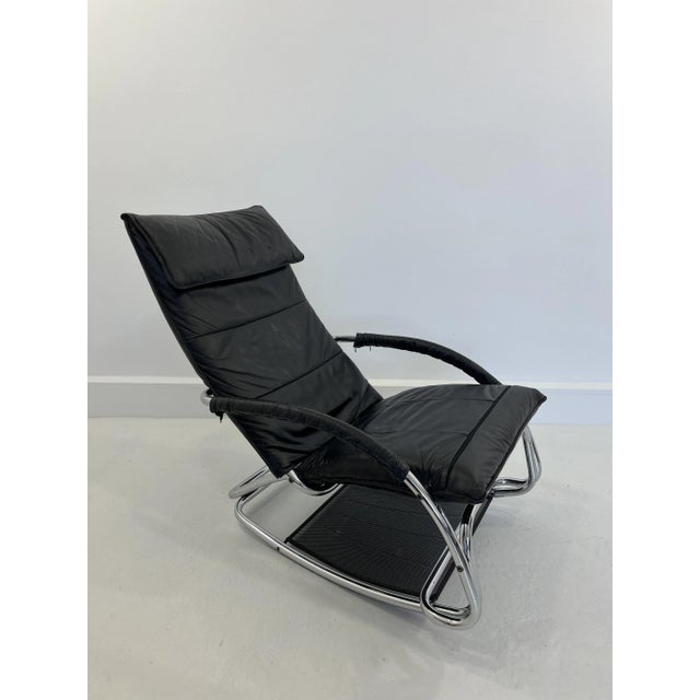 Mid-Century Modern Leather Rocking Chair by Jochen Hoffman, 1980s For Sale - Image 3 of 15