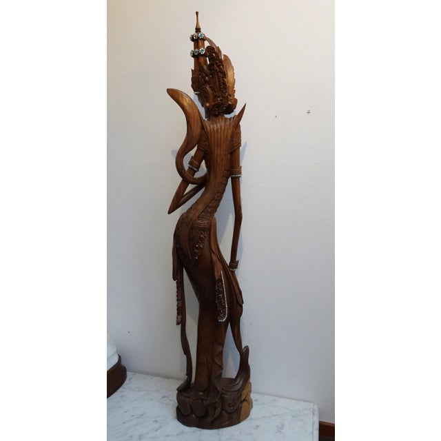 Large Balinese Hand-Carved Coromandel Wooden Sculpture of Dancer, Indonesia, 1920s-1940s For Sale - Image 16 of 18